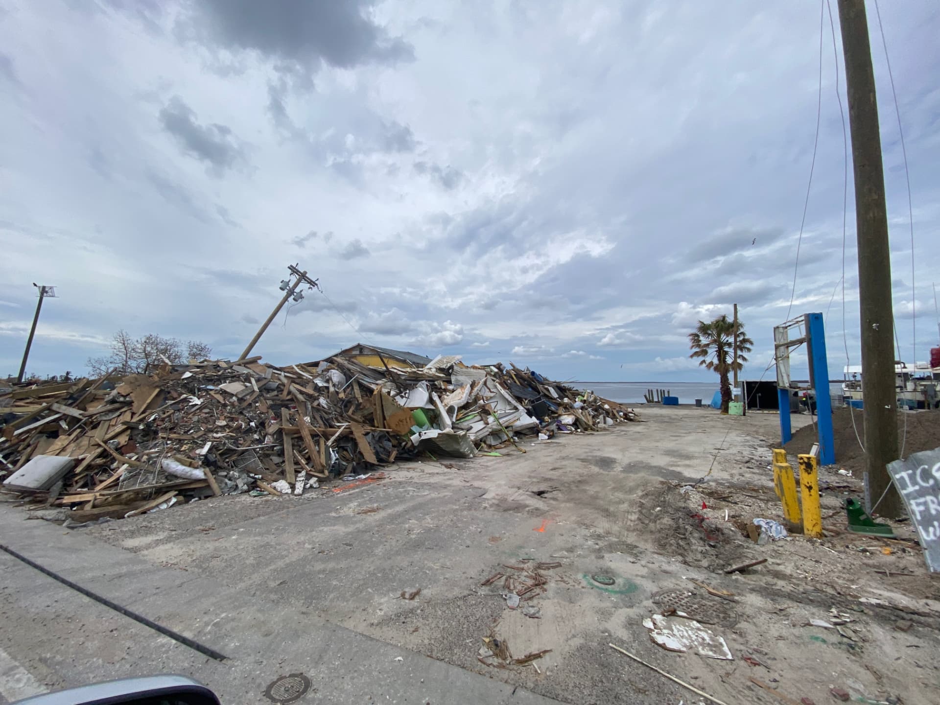 Debris staged at the harbor