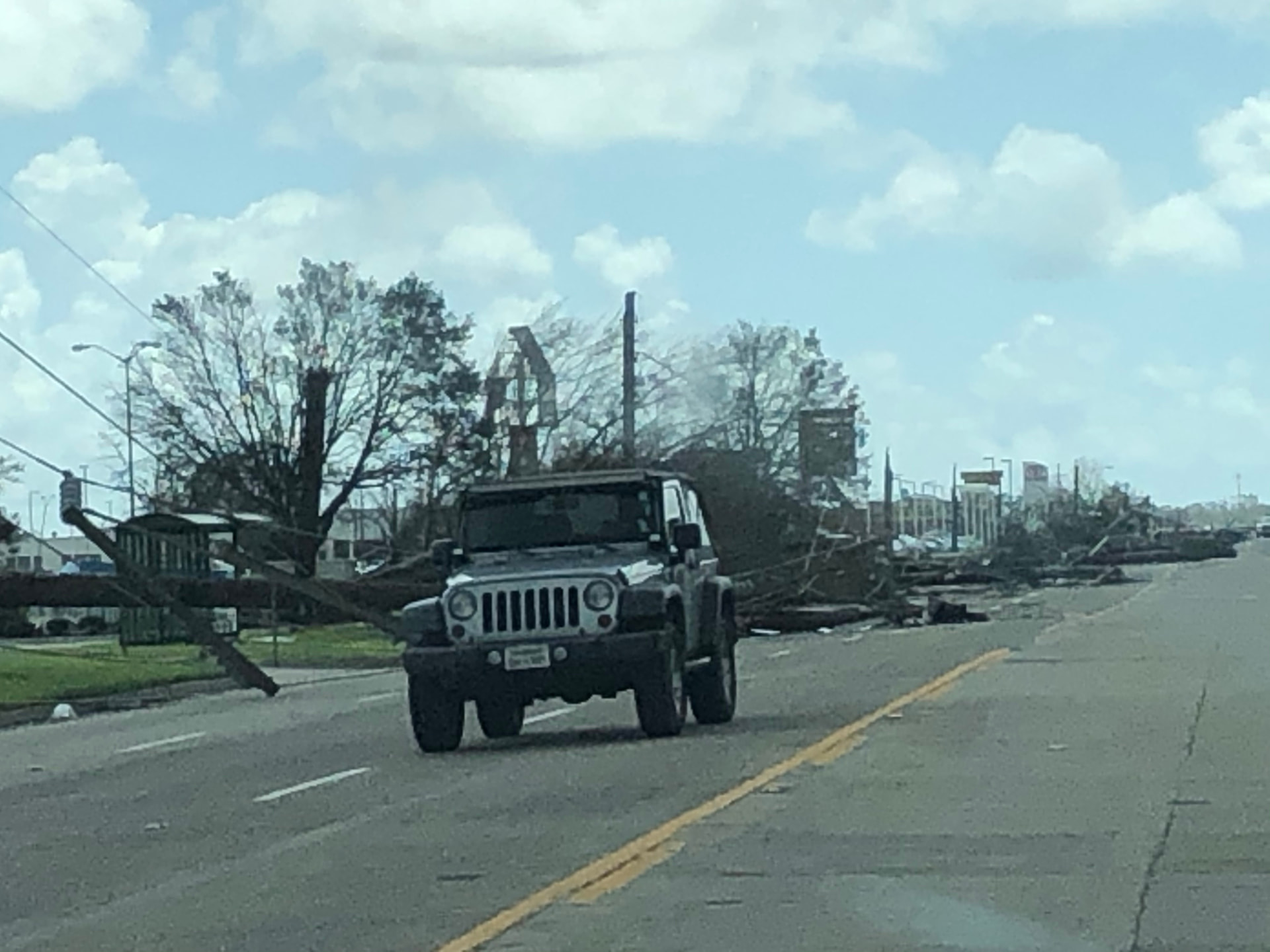 Poles snapped along the highway