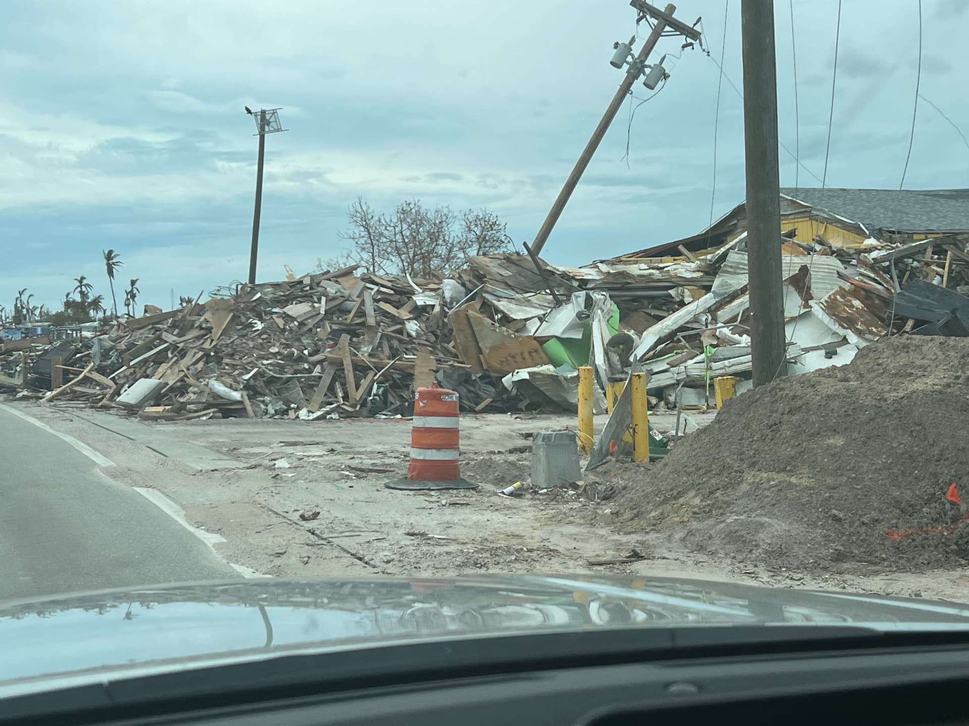 Debris staged for haul off